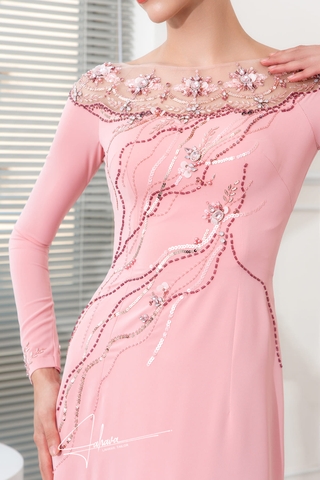 Váy dạ hội cổ thuyền kết hạt sang trọng