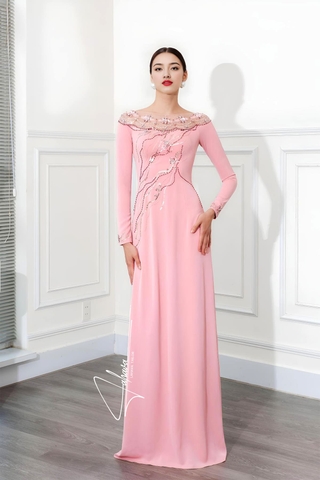 Váy dạ hội cổ thuyền kết hạt sang trọng