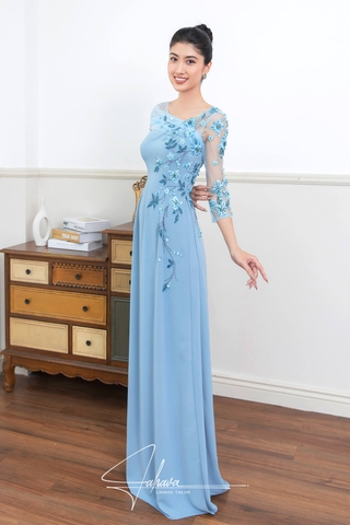 Áo dài cách tân tay lửng kết hoa cao cấp