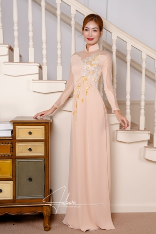 Mẫu áo dài hiện đại kết hoa ngọt ngào