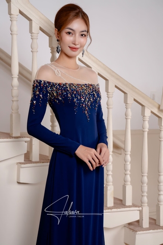 Ấn tượng mẫu áo dài đi tiệc đính kết cao cấp