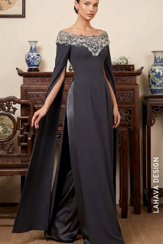 Áo dài đi tiệc cách tân tay xẻ đính kết cao cấp