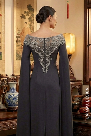 Áo dài đi tiệc cách tân tay xẻ đính kết cao cấp