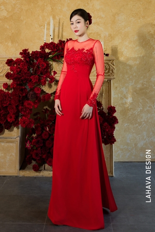 Áo Dài Cưới Đỏ Quyền Quý Với Áo Choàng Rời Lộng