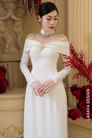 Áo Dài Xếp Nhún Draping Đính Kết Cao Cấp