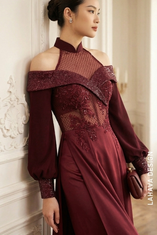 Áo Dài Cách Tân Dạ Hội Màu Đỏ Rượu Quyến Rũ