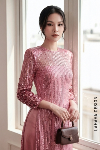 Áo Dài Kim Sa Hồng Rose Sang Trọng – Vẻ Đẹp Thời Thượng & Quyến Rũ