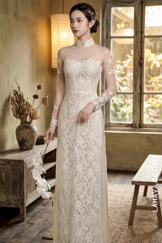 Áo Dài Cưới Ren Hoa Trắng Thanh Lịch & Kiều Diễm
