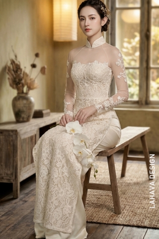 Áo Dài Cưới Ren Hoa Trắng Thanh Lịch & Kiều Diễm