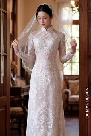 Áo Dài Cưới Ren Trắng Thanh Lịch Kèm Khăn Voan