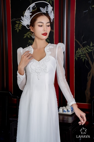 Áo dài cưới hiện đại kết hạt ấn tượng