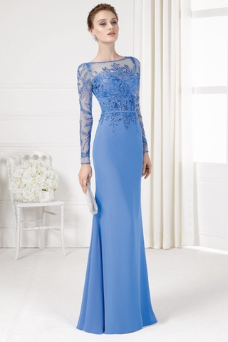 Váy dạ hội cổ thuyền tay dài đính kết cao cấp