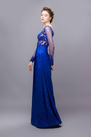 Váy dạ hội A cổ thuyền kết ren - S