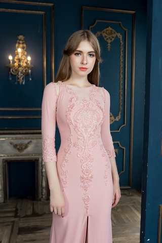 Váy dạ hội đuôi cá xẻ tà kết ren cao cấp - S