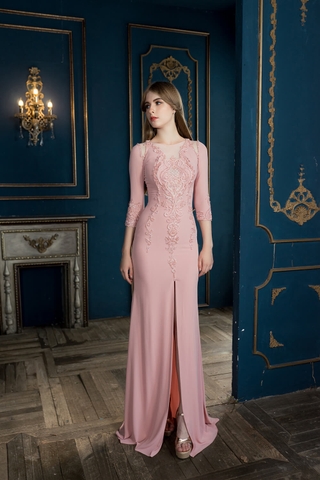 Váy dạ hội đuôi cá xẻ tà kết ren cao cấp - S