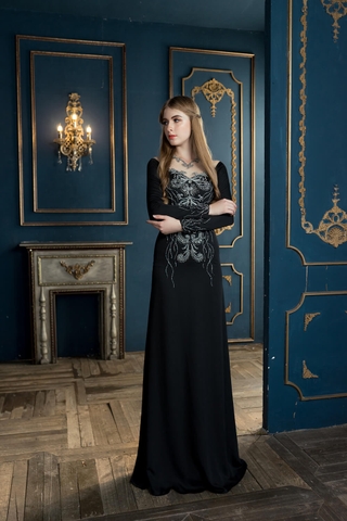 Đầm dạ hội dáng A kết hạt sang trọng - S