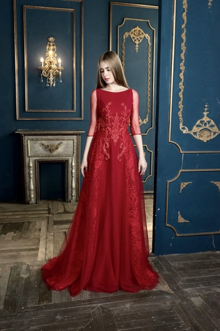 Váy cổ thuyền tay lửng kết ren cao cấp - S