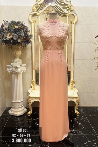 Áo dài hồng kết ren size S