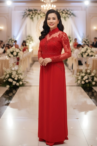 Áo dài đính kết ren cao cấp size XL