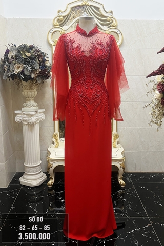Áo dài đỏ kết cườm cao cấp size S