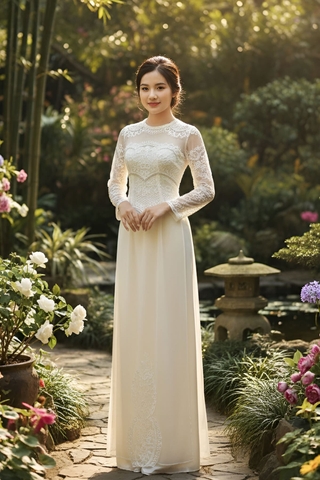 Áo dài phối ren nhẹ nhàng size M