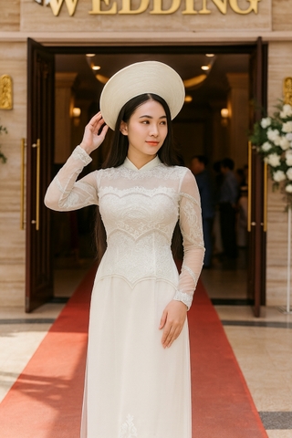 Áo dài phối ren nhẹ nhàng size M