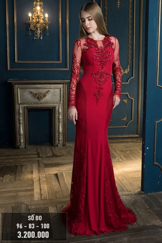 Váy dạ hội đuôi cá màu đỏ size L