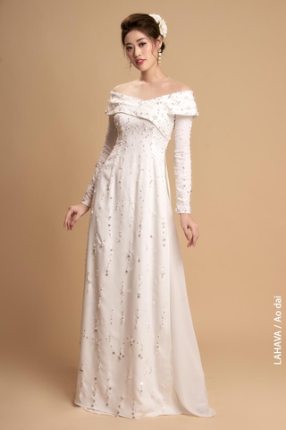 Áo dài cưới cặp kết hạt cách điệu