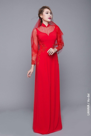 Áo dài cưới phối ren nhẹ nhàng