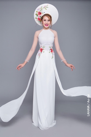 Áo dài trắng hiện đại thêu tay cao cấp