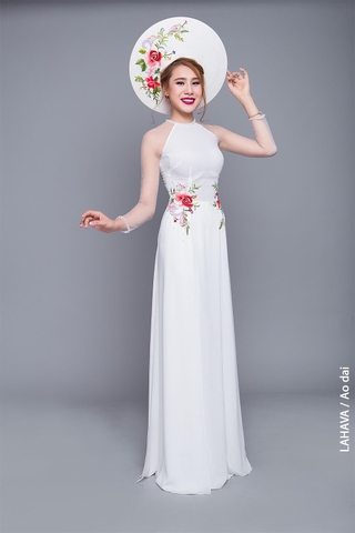 Áo dài trắng hiện đại thêu tay cao cấp