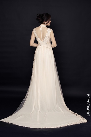 Mẫu áo dài cưới màu hồng cách tân hiện đại