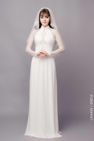 Áo dài cưới ren thêu duyên dáng