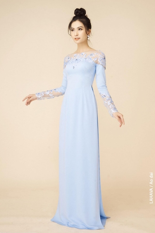 Áo dài cổ thuyền tay phối lưới nhẹ nhàng