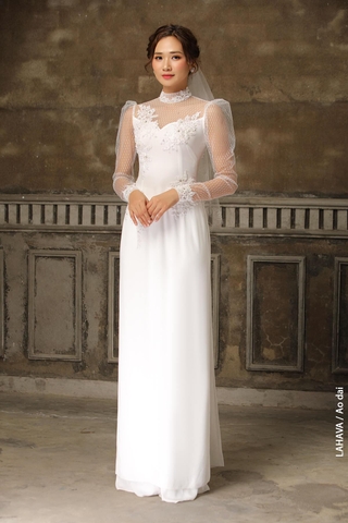 Áo dài cưới tay nhún trẻ trung