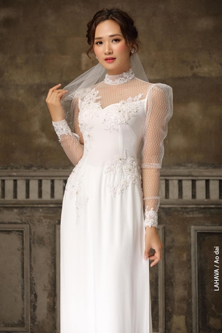 Áo dài cưới tay nhún trẻ trung