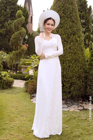 Áo dài cưới tà phối ren cách điệu