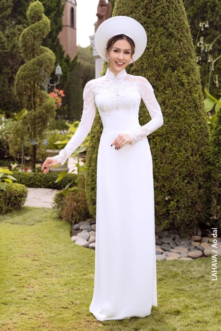 Áo dài cưới trắng phối ren sáng tạo