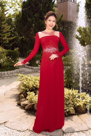 Áo dài tiệc kết cườm hoạ tiết cao cấp