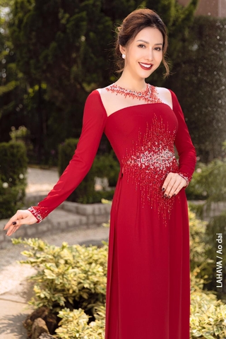 Áo dài tiệc kết cườm hoạ tiết cao cấp