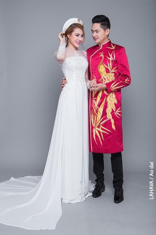 Áo dài nam thêu tay hình Công ấn tượng