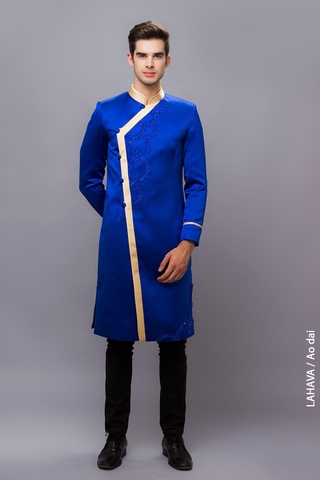 Áo nam xanh viền gold cách điệu