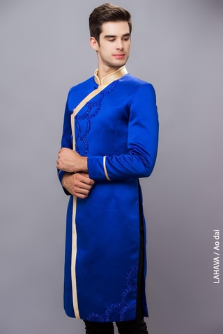 Áo nam xanh viền gold cách điệu