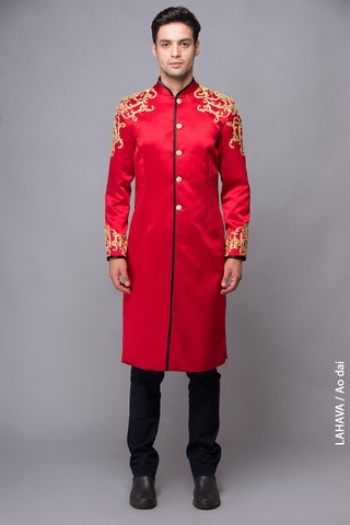 Áo đỏ phối ren đồng nam tính