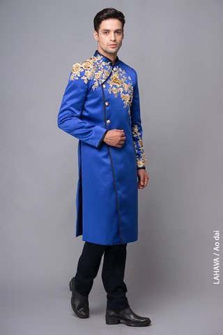 Áo dài xanh kết hoa 3D trẻ trung