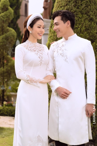 Áo dài cặp phối ren cao cấp