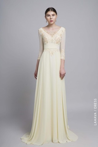 Váy dạ hội cổ V đính kết ren nhẹ nhàng