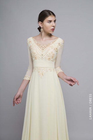 Váy dạ hội cổ V đính kết ren nhẹ nhàng