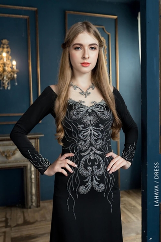 Đầm dạ hội dáng A kết hạt sang trọng