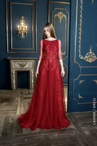 Váy cổ thuyền tay lửng kết ren cao cấp